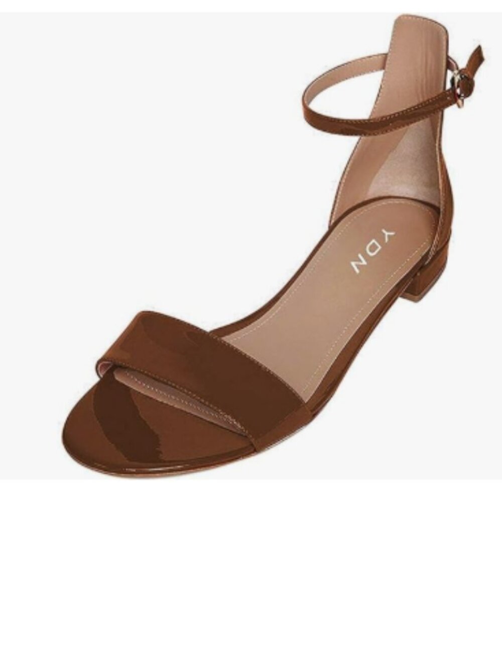 YDN Coffee Block Low Heel Sandals Open Toe Ankle Strap Patent Comfortable Shoes